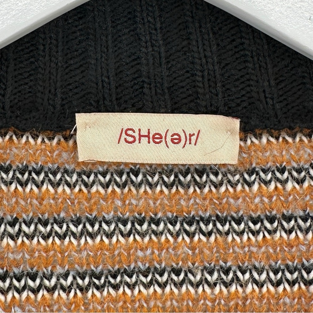Vintage SHe(e)r Brown Gray Black Blue Chevron Loose Fit Wool Blend Knit Cardigan - Picture 4 of 6